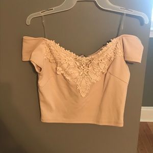 Off the shoulder, lace detail crop top